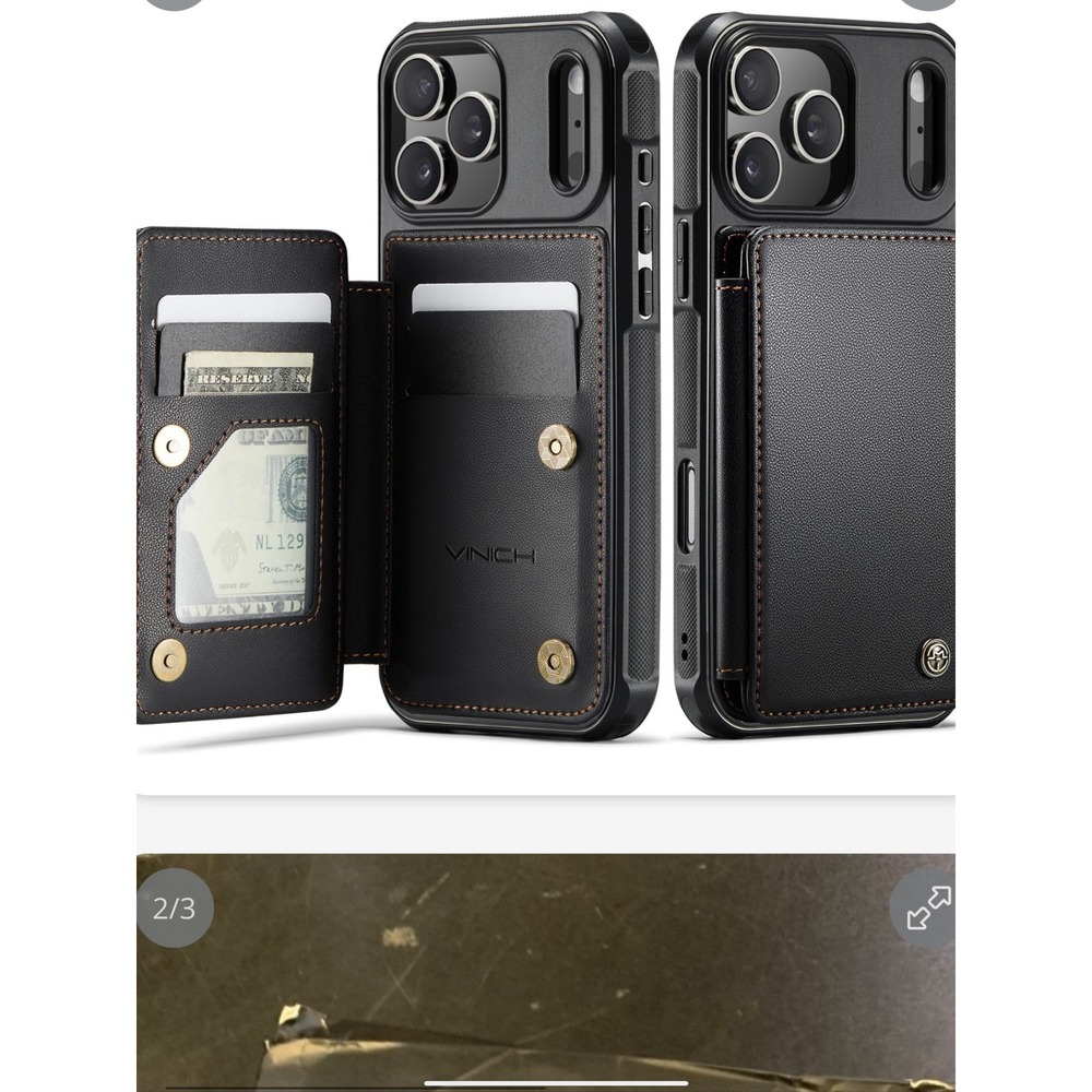 Vinich iPhone 17Pro Wallet Case Card Holder  Black RFID Blocking Shockproof